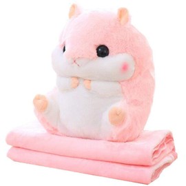 YunNasi Cuddly Plush Stuffed Hamster Pillow with Comfortable Blanket of 100cm x 170cm, Grey