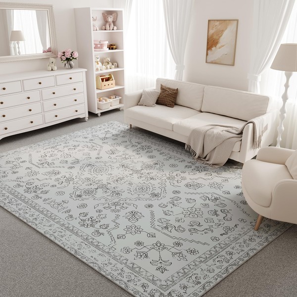 HOYAWU Washable Area Rug, 5x7 Living Room Rug, Boho Low-Pile