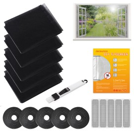 5 PCS Mosquito Net for Windows,130*150 cm DIY Window Screen Netting Mesh Curtain with 5 Rolls Self-Adhesive Hook Tapes & 1 Brush 1 Repair Patches, Reusable Mesh for Summer Window Air Filtration(Black)