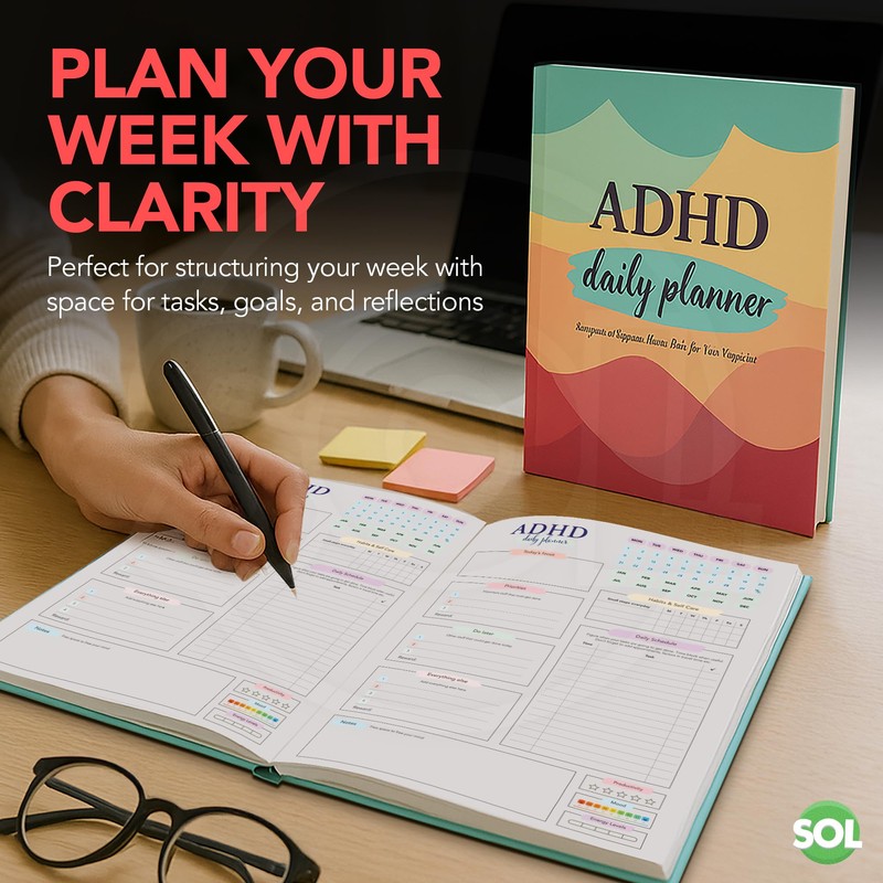 SOL ADHD Daily Planner, A4 with 30 pages Productivity Planner