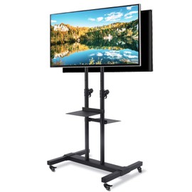 TAVR Dual Mobile TV Stand Rolling TV Cart Floor Stand with 2 TV Brackets on Locking Wheel Height Adjustable Shelf for 32-70 inch Flat/Curved Screen TV Gaming Console Display,Loading 110 lbs
