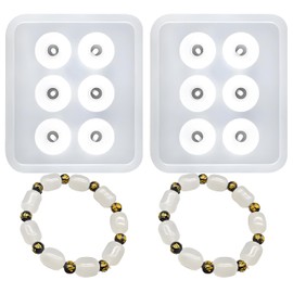 Bead Jewelry Molds with Hole for Epoxy Resin, Round Cabochon Jewelry Making Set, 6 Cavities, 2 Pack for Earrings Pendants Bracelets and Necklaces