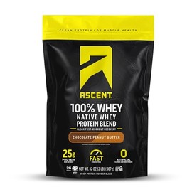 Ascent - Proteína aislada de suero en polvo 100%, sin edulcorantes ni sabores artificiales, sin gluten, 0.19 onzas de BCAA, 0.09 onzas de leucina, ami