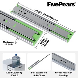 FivePears 1 Pairs 10 Inch Heavy Duty Soft Close Drawer Slides, 150 Lb Load Capacity Full Extension Ball Bearing Side Mount Drawer Runner, Rv Tool Box Kitchen Cabinet Drawer Self Closing Glide Rails