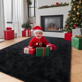Fosirug 4x6 Feet Area Rugs for Living Room Bedroom, Black Soft Fluffy Shaggy Bedside Carpet, Machine Washable Indoor Floor Rug for Kids Home Decor Aesthetic