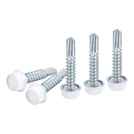 DTGN #10x1" Hex Washer Head Self Drilling Screws - 100Pack - Good for Metal - Carbon Steel Self Tapping Metal Sheet Screws - White