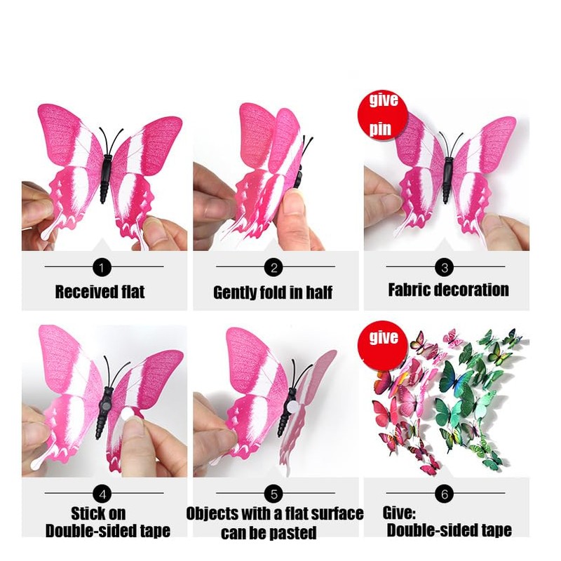 Zakora 24Pcs Realistic 3D Butterfly Stickers, Blue, Yellow