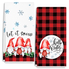 RZQIJ Red and Black Buffalo Plaid Gnomes Towels Dish Towels Dishcloth, Winter Christmas Holiday Decor for Kitchen Bathroom Home, 16 x 24 Farmhouse Decoration Hand Towels Set of 2. (044)