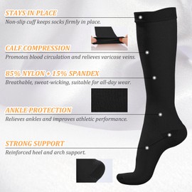 2 Pairs Compression Socks for Women & Men,Flight Socks Compression Stockings Knee High Pressure Support Flight Stockings for Maternity Pregnancy Nurses Flying Varicose Veins (Black+Black, S/M)