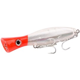 Popper Fishing Lure, JAZALIC 1 PCS Topwater Popper Lures 3D Eyes Fishing Accessories for Saltwater Surface Casting and Freshwater Gt Tuna Kingfish Large Predator Fish (6.3in, 2.82Oz) (Red&White)
