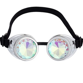 Kaleidoscope Goggles for Raves Trippy Psychedelic Steampunk Glasses with Rainbow Prism Diffraction Crystal Lenses