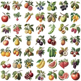 Transparent Fruit Stickers - 50PCS Realistic Fruit Stickers Pack for Water Bottles,Laptop,DIY Crafts for Scrapbooking,Journals