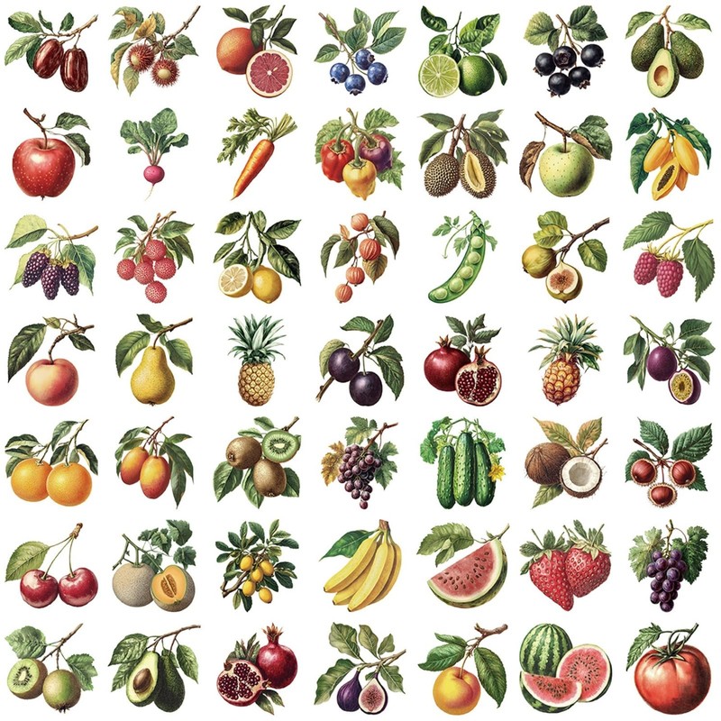 Transparent Fruit Stickers - 50PCS Realistic Fruit Stickers Pack for