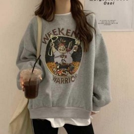 Women's Dragon Print Coordi Sweatshirt for Winter Outings Brushed Gray One Size