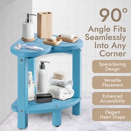 UHA Corner Shower Stool for Shaving Legs， HDPE Waterproof Bathroom Shower Bench, Poly Lumber Corner Seat with Storage Shelf, Adjustable Height Non-Slip Feet, No Maintenance(Pacific Blue)