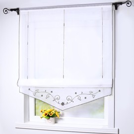 Joyswahl Lisa Transparent Roman Blind Voile with Drawstring Embroidery, Curtain