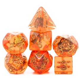 World of Dice Steampunk Dice - Amber 7-Piece Pen and Paper Dice Starter Set for Dungeons and Dragons and More