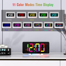 CHEREEKI Digital Alarm Clock with 2 Alarm Clocks Loud for Deep Sleepers, 10 Modes RGB Night Light, 11 Colours LED Display, Alarm Clock Dimmable, USB Charging Port, Large Numbers, Day of the Week,