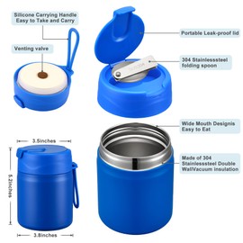 17oz Soup Thermo for Hot Food Kids,Insulated Food Jar with Spoon,Thermo Hot Food Lunch Container,Wide Mouth Leakproof Stainless Steel Lunch Box for School(Blue)