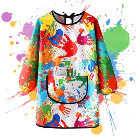 Norhogo Painting Apron, Children's Painting Coat, Waterproof Painting Apron Smock, Adjustable Cooking Apron with Sleeves for Painting & Crafts, Baking, Cooking, Girls and Boys, Colourful 1, 7-11