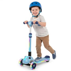 Gotrax SK1 Foldable Electric Scooter for Kids 4+, Full Body LED Light, 90min Riding& 5Mph Speed, Push-Button Throttle&Battery Indicator, 6'' Wheel & 3 Adjustable Height, 3 Wheel Escooter,Gift,Blue