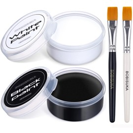 BOBISUKA Body Paints Black (70 g) and White (70 g) with 2 Brushes - Children's Make-Up Set for Theatre Make-Up, Halloween, Carnival Make-Up, Party Make-Up, Non-Toxic, Waterproof, Long-Lasting