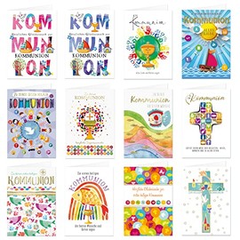 Communion Cards Folding Cards with Envelope - Greeting Cards for Communion (Pack of 12 without Foil)
