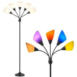 lianheng Medusa Floor Lamp, Multi Head 5 Light Floor Lamp for Bedroom with 10 Lampshade, Adjustable Neck Reading Standing Lamp for Living Room,Office,Kids,Classroom (Black)