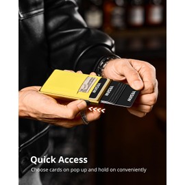 YESIIW Mens and Womens Wallet Card Holder: Pop Up Aluminum Case, Gold Wallets for men, Smart, RFID Blocking, Slim, Minimalist, Front Pocket - 8-10 Capacity | Metal Card Case | Cash Slot Champagne Gold