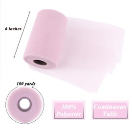Soft Pink Tulle Fabric Roll 6" by 100 Yards (300 ft) Soft Tulle Spool for DIY Crafting Favor Supplies, Tutus, Wedding, Party Decorations, Gift Wrapping