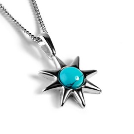 HENRYKA 925 Sterling Silver and Tuquoise Sun Star Necklace | Symbol of Hope Pendant | Star Jewellery | Boho Festival Gifts for Her