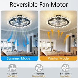 Vintage Ceiling Fan with Light and Remote&APP, Black Caged Flush Mount Ceiling Fans, Low Profile Fandelier Ceiling Fan, 3 Colors Dimmable LED Lights and 6 Speeds, for Farmhouse, Kitchen, Bedroom