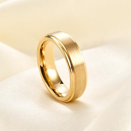 HXNIBATSAR Mens Tungsten Carbide Rings 6mm 8mm Basic Tungsten Wedding Band Rings For Men Brushed Finish Comfort Fit (6mm-Gold, 11.5)