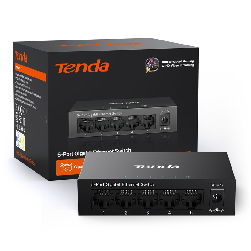 Tenda TEG1005M 5 Port Gigabit Switch, Unmanaged Ethernet Switch, Network