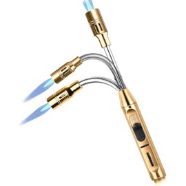 Auratrio Y17 Candle Lighter Flex Neck Utility Butane Torch Lighter Refillable Gas Jet Flame Windproof Lighter for Camping BBQ Grill Gas Stove (No Prefilled)