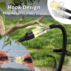 14/3 Gauge Black Outdoor Extension Cord 75 ft Waterproof with Lighted Indicator, Cold Weatherproof -40°C, Flexible 3 Prong Extension Cord Outside, 15A 1875W 14AWG SJTW, ETL Listed