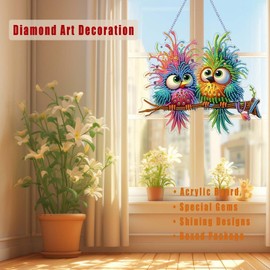 TSRUVYL Bird Diamond Art Painting Kit for Adults, 3D Hanging Double Sided Diamond Art Suncatchers, Cute Diamond Art Painting Crafts Gift, DIY Special Shaped Gem Crystal Ornament(Colorful-Bird)