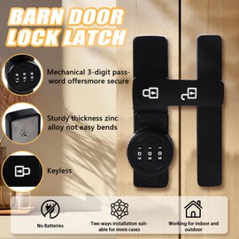 Barn Door Lock 180 Degree,Heavy Duty Sliding Door Lock Latch High Security 3-Digit Mechanical Password Lock Luminous Flip Latch Lock for Barn Door,Cabinet,Window,Bathroom,Garden,Garage