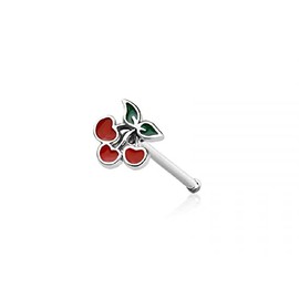 Pierced Owl 20GA 316L Stainless Steel Enamel Cherry Top Nose Bone Stud (Silver Tone)