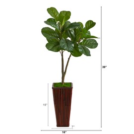 Nearly Natural 39in. Fiddle Leaf Fig Artificial Tree in Bamboo Planter