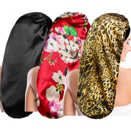 3 Pieces Long Satin Sleep Bonnet for Hair Care, Women Hair Bonnets Silky Braids Sleeping Caps Night Cap for Curly Hair