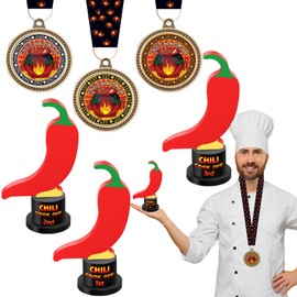 Tkifoda 6 Pcs Chili Cook Off Medals Trophies Prizes, Chili Cook Off Awards for 1st 2nd 3rd Place Medals, Winner Medals with Neck Ribbon Chili Cook Off Decorations Supplies