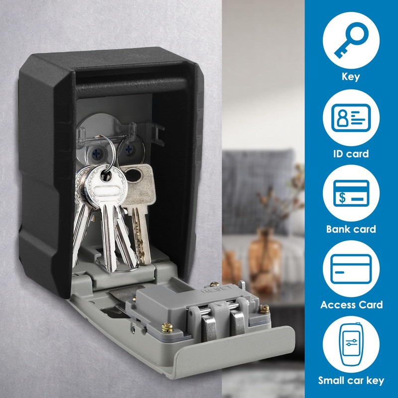 Key Safe Wall Mounted, Key Lock Box Outdoor, 4 Digit