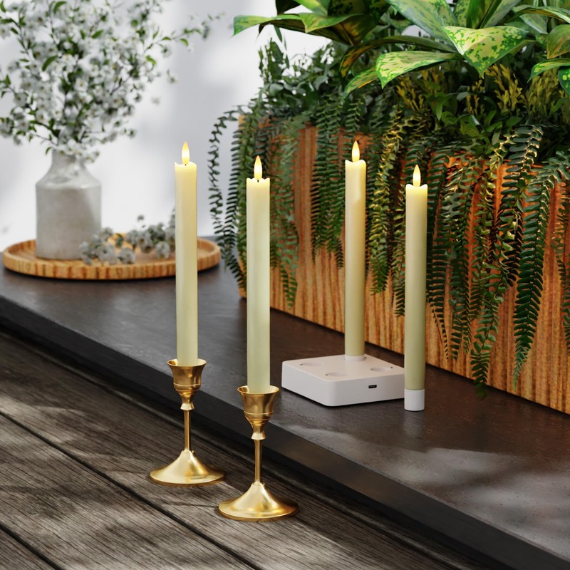 Rechargeable Flameless Taper Candles, Real Wax 9.6 Inch LED Candlesticks