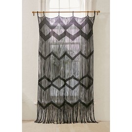 Flber Macrame Curtain Black Boho Window Macrame Doorway Curtain Macrame Wall Decor Bedroom Headboard Decor,42" Wx76 H