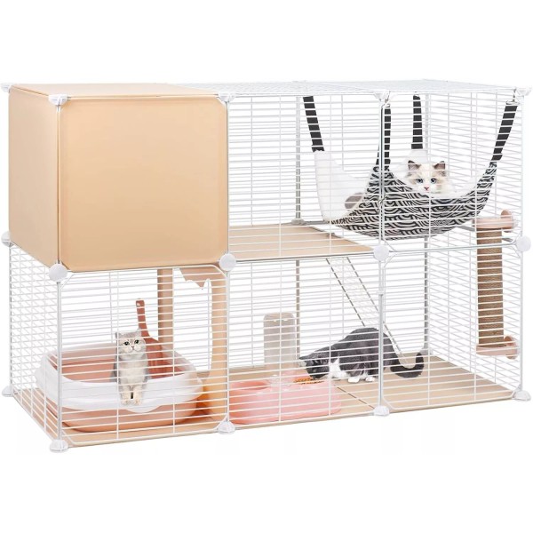 2-Tier Cat Cages Indoor DIY Metal Wire Cat Kennel Cat