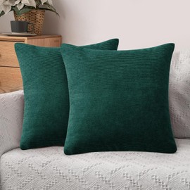 Hafaa Cushion Covers 45 x 45 cm Pack of 2 Emerald Cushions Decorative Stripe Throw Pillow Cases Soft & Fluffy with Invisible Zipper for Living Room Bed and Couch (18x18 Inch)