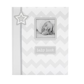 Lil' Peach First 5 Years Chevron Baby Memory Book, Newborn Milestone Keepsake Journal Scrapbook, Gift For New And Expecting Parents, 46 Fill In Pages, Gray