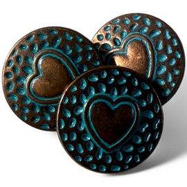 KnitForLess Heart Carved Buttons, 18mm Shank, Antique Copper, Round, Pack of 6