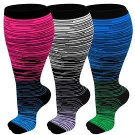 Refeel 3 Packs Plus Size Compression Socks Wide Calf For Women & Men - Large Size Knee High Support Stockings For Medical…